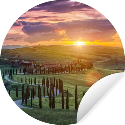 Produktbild von MuchoWow® Runde Wandtattoo - Wandsticker Tapete Aufkleber Italien - Sonnenuntergang - Toskana Ø 100 cm Selbstklebend und Repositionierbar - Wandaufkleber - Kreis - Tapetenkreis - Wandbild rund - Schlafzimmerdekoration - Wanddeko - runde Tapete - Kunst für zu Hause