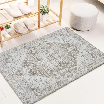 Waschbarer Vintage-Läufer 60x90 cm, beige, rutschfest, niedriger Flor