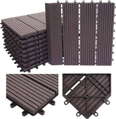 Produktbild von WPC Bodenfliese Rhone + Abschluss, Holzoptik Balkon/Terrasse, 11x je 30x30cm = 1qm Premium anthrazit linear senkrecht