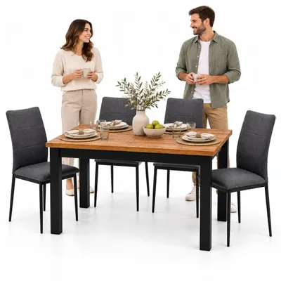 Produktbild von INSPIRO Essgruppe C-14 Eiche Kraft Schwarz mit 4 grauen IK-10 Stühlen