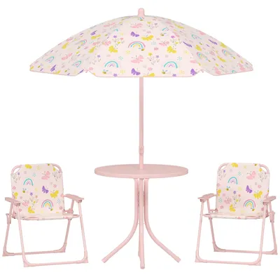 Immagine prodotto di Set da Giardino per Bambini 2-5 Anni con Tavolino 2 Sedie e un Ombrellone Rosa