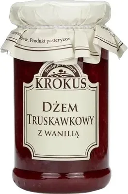 DŻEM TRUSKAWKOWY Z WANILIĄ O OBNIŻONEJ ZAWARTOŚCI CUKRU BEZGLUTENOWY 235 g - KROKUS