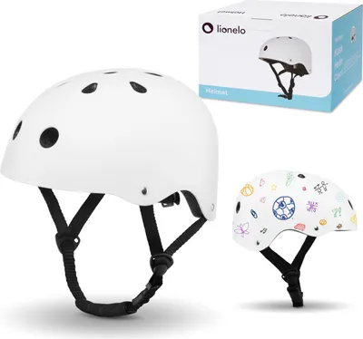 Obrázok produktu pre LIONELO bezpečnostná prilba pre deti Helmet nastaviteľná 50-56 cm, chránič brady, certifikovaná prilba Intertek pre dievčatá a chlapcov - biela
