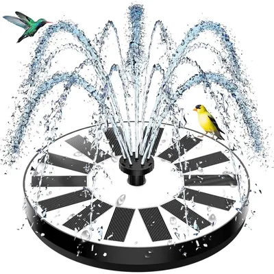 Produktbild von Solarbrunnen Vogeltränke Springbrunnen Teichpumpe - 8 Sprühdüsen - Schwimmend - Glassolarpanel - Für Vogelbad und Gartenteich