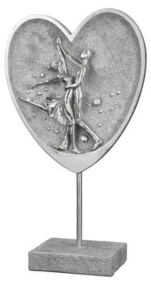 Zdjęcie produktu dla Casablanca Skulptur, Herz, "tanzendes Paar im Herz", Paarmotiv, Kunstharz, silberfarben, , L. 8 cm, B. 17 cm, H. 30 cm 37585