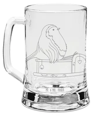 Produktbild von Mr. & Mrs. Panda Krug Rotkehlchen Schlitten - Transparent - Geschenk, Bierkrug Mit Gravur, Humpen, Bierhumpen, Weihnachten, Vogel, Seidel