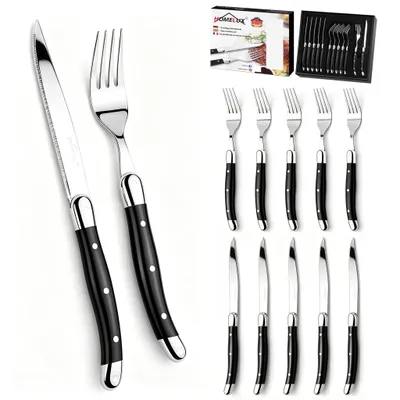 Produktbild von Besteck Set 6 Personen,12-tlg Steakbesteck,Edelstahl Besteckset,Cutlery Set mit 6 Steakmesser und 6 Gabeln,Essbesteck