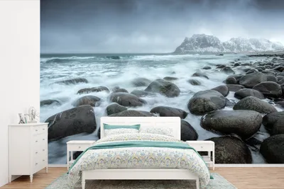 Produktbild von MuchoWow® Fototapete für Wohnzimmer oder Schlafzimmer Wandtapete Vinyl Motivtapete Meer - Stein - Himmel - 390x260 cm - Papiertapete