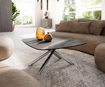 Produktbild von DELIFE Couchtisch Edge Boot 90x90 cm Keramik Laminam® Noir Desir Braun Sarity Edelstahl gebürstet