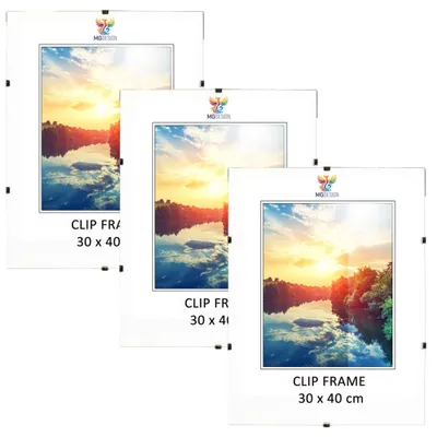 Produktbild von MG Design Cliprahmen Set 5 Stück 30x40 cm - rahmenlos mit Acrylglas & HDF-Rückwand, für Fotos/Poster/Puzzle, hoch/quer