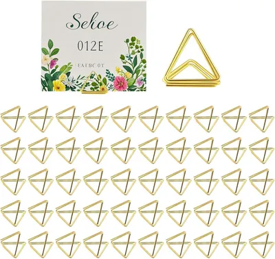 Obrázek produktu pro Držáky na jmenovky, trojúhelníkové, kovové, 50 kusů, mini držáky na karty pro akce