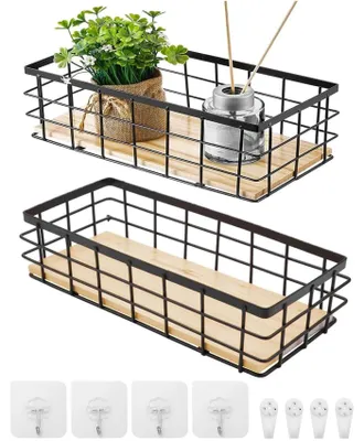 Productafbeelding van Metalen manden - 2 stuks, stapelbaar - Organizer voor keuken, fruit, snacks, badkamer, kantoor - Zwart