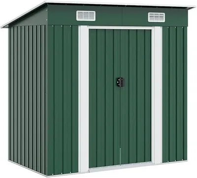 Produktbild von Gartenschuppen Grün Metall verzinkter Stahl 190 x 124 x 181 cm mit Doppelschiebetüren und Belüftung für Werkzeug Aufbewahrung Gartenhaus wetterfest und robust für Außenbereich