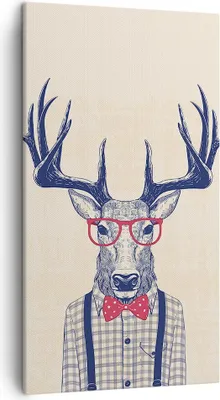 Produktbild von Bild auf Leinwand - Leinwandbild - Charakter Hirsch Illustration hipster - 45x80cm - Wand Bild - Wanddeko - Leinwanddruck - Bilder - Kunstdruck - Leinwand bilder - Wandkunst - PA45x80-3120
