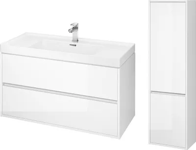 Produktbild von BADLAND Badmöbel Set CREA 100 Waschbecken-Unterschrank mit Hochschrank 140x40x25, 2-Türen, Weiß