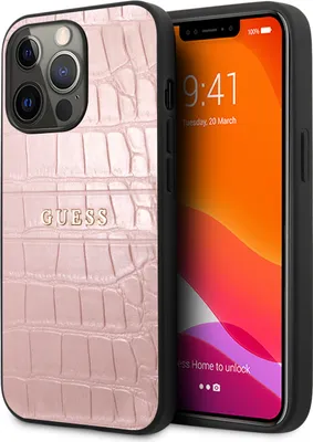 Produktbild von Hülle Case iPhone 13 Pro Guess Krokodiloptik Kunstleder rosa pink