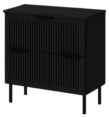 Productafbeelding van Badkamerkast, staand model, 60 cm breed, met geribbeld front van 18 mm dik, zwart + mat zwart, handgrepen in twee kleuren, afmetingen: 60 x 46 x 73,6 cm, AI-gegenereerde afbeelding