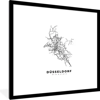 Produktbild von MuchoWow® Gerahmtes Poster Karte - Düsseldorf - Schwarz-Weiß - Stadtplan 40x40 cm - Poster mit Schwarzem Bilderrahmen Wandposter Rahmen Foto Bilder - Poster - Plakat im Rahmen