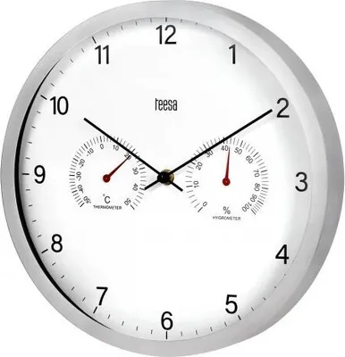 Imagen del producto de Teesa TSA0049 Reloj de pared con termómetro y higrómetro, 30 cm, plateado