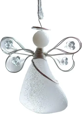 Produktbild von Handgefertigter Engel aus Treibglas – Küstenweihnachtsschmuck aus Treibglas, drahtumwickelter Engel als Erinnerungsstück, Weihnachtsbaumschmuck für die Festtage