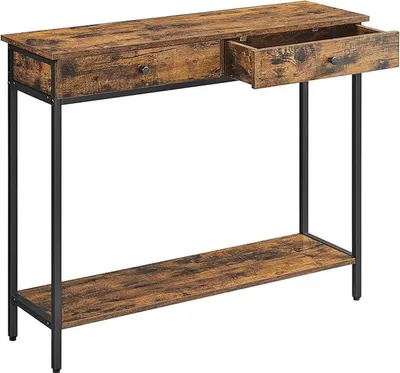 Image de Table console industrielle en MDF et métal, avec deux tiroirs, dimensions 100x30x80 cm, couleur marron