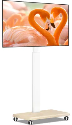 Immagine prodotto di Supporto TV mobile, per schermi da 32 a 65 pollici, in legno, bianco, con altezza regolabile e inclinabile, ideale per il soggiorno