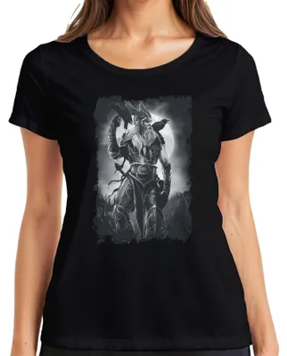 Obrázek produktu pro Dámské tričko Viking Warrior Raven Odin Norse Mythology Moon Runes Grunge, černá barva, XL