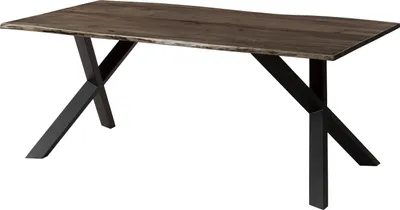 Produktbild von MASSIVMOEBEL24 Baumtisch Akazie 180x90x75 grau lackiert / ausgestellte X-Beine anthrazit matt FREEFORM 3