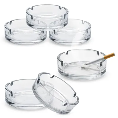 Produktbild von Glas Aschenbecher rund 10 cm - 6 Stück - Klassischer Tisch Ascher transparent