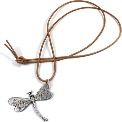 Produktbild von Minott Kette braunes Lederband zum verknoten mit Libelle Anhänger 21372