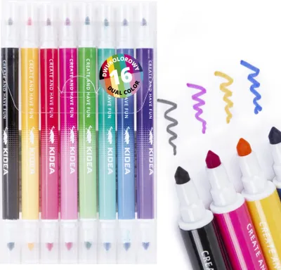 Immagine prodotto di Pennarelli a due colori, confezione da 8 pezzi, 16 colori, Kidea