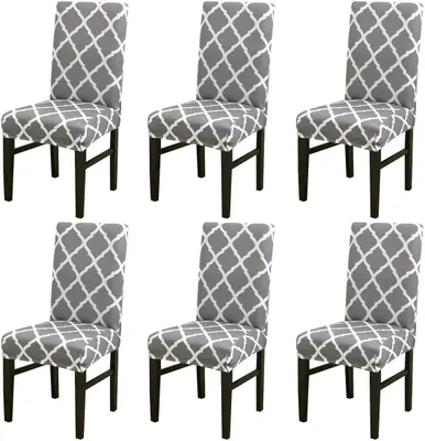 Obrázek produktu pro Kryty židlí 6 ks Elastické moderní ochranné kryty židlí, kryty židlí pro domácí stolování Moderní svatební kytice, hotel, restaurace Decor（Grey）