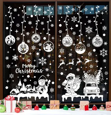 Produktbild von Weihnachts-Fensteraufkleber - 237 Stück Wiederverwendbare PVC Schneeflocken - Häuser Weihnachtsmann Schneemann Weihnachtsbaum