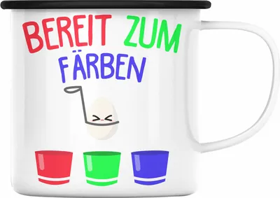 Produktbild von Trendation - Emaille Tasse Ostern Ostergeschenke Kinder Geschenke Lustige Grafik Osterhase Osterei Frohe Ostern Eier Färben (Schwarz)