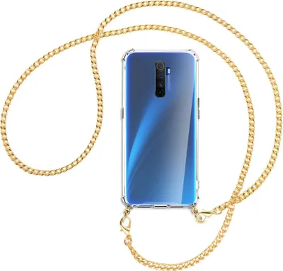 Produktbild von Handykette Backcover-Schutzhülle mit Band (Metall goldfarben) für Realme X2 Pro - goldfarbene Kette