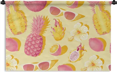 Produktbild von MuchoWow® Wandteppich Wandbehang Sommer - Ananas - Gelb 150x100 cm Tapisserie Dekoration Wandtuch - Waschbar - Tapisserien - Wand-Decke