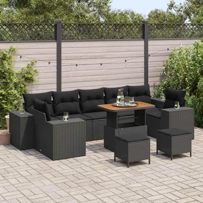 Image de vidaXL Ensemble de canapé de jardin avec coussin avec mémoire 10 pcs noir