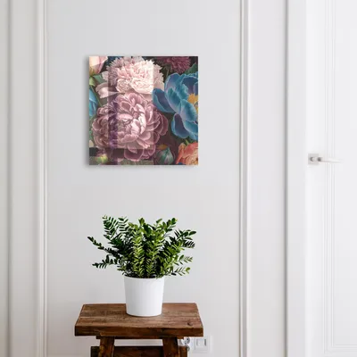 Produktbild von Metall Schlüsselkasten 30 x 30 cm - weißer Schlüsselschrank zur Wandmontage - wandhängende Schlüsselbox mit Tür - nach links öffnend - Schlüsselaufbewahrung für Flur - Büro - Arbeitszimmer - Werkstatt - Garage - Bunte Blumen