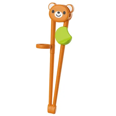 Produktbild von 1 Paar Trainings-Essstäbchen, bequemer Griff, kaubar, ergonomisches Design, breiter Kopf, Cartoon-Esszug, leicht zu reinigen, süßer Bär, Kinder, Lebensmittelqualität, Lern-Essstäbchen, Küchenutensilien
