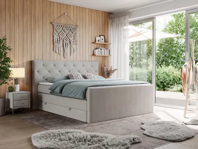 Produktbild von Doppelbett mit Multipocket-Matratze und Topper, boxspringbett mit Bettkästen - KING VELEN - 140x200cm - Beige - H4