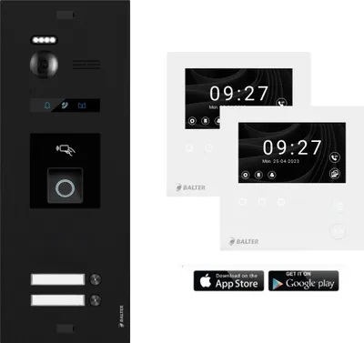 Produktbild von BALTER EVO HD MINI Schwarz Video Türsprechanlage Fingerprint Set 2 Teilnehmer 2x 4,3" WLAN Monitor