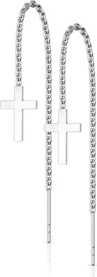 Produktbild von Kreuz Durchzieher Ohrringe Edelstahl Ketten Ohrhänger Silber