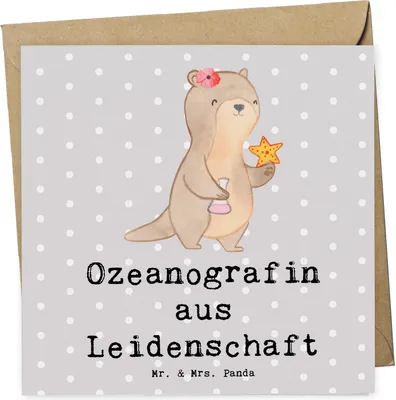 Produktbild von Mr. & Mrs. Panda Grußkarte Ozeanografin Leidenschaft - Grau Pastell - Geschenk, anlasskarte, doppelkarte, Klappkarte, Meeresbiologe, Lustig, Studium, Glückwunschkarte
