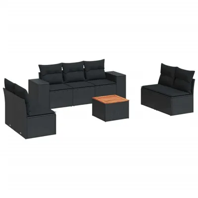 Produktbild von vidaXL 8-tlg. Garten-Sofagarnitur mit Kissen Schwarz Poly Rattan