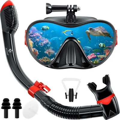 Produktbild von KESSER® Schnorchelset Profi Taucherbrille Schnorchelmaske Tauchset Erwachsene Tauchmaske - Inkl. Action-Cam Halterung - Antibeschlag und Anti-Leck für Freitauchen und Schnorcheln Set Taucherbrille
