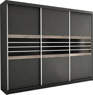 Produktbild von Schwebetürenschrank Turyn 250, 3 Türen Kleiderschrank mit Glas, Moderne Garderobe, Schrank in Größe: 250 x 215 x 61 cm