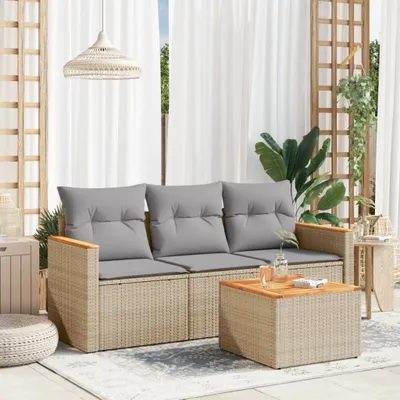 Produktbild von Design 4-tlg. Garten-Sofagarnitur mit Kissen Beigemischung Poly Rattan, Gartenmöbel-Sets 2024 Neu
