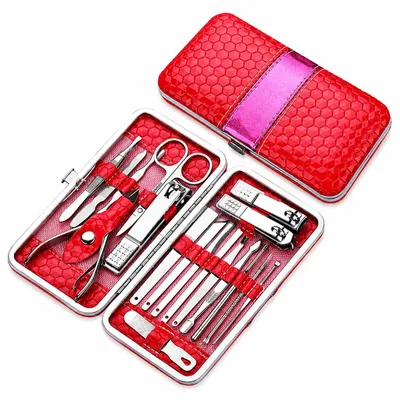 Produktbild von 18 teiliges Maniküre Set aus Edelstahl mit PolyurethanEtui, Nagelpflege Set für Hände, Füße & Gesicht, Reiseetui