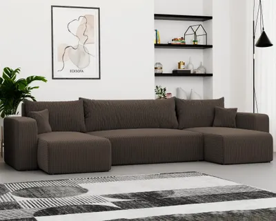 Produktbild von Wohnlandschaft mit Schlaffunktion Schlafsofa LUNA in Stoff Poso Dunkelbraun