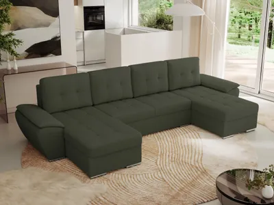 Produktbild von MKS MEBLE Sofa mit Schlaffunktion - Wohnlandschaft u form - Ecksofa mit Schlaffunktion und Bettkasten - Schlafsofa - Couch - Schlafsofa mit Bettkasten - Umbria U - Grün Boucle